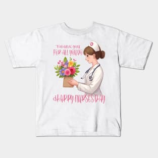 Gratitude in Bloom: Happy Nurses Day Kids T-Shirt